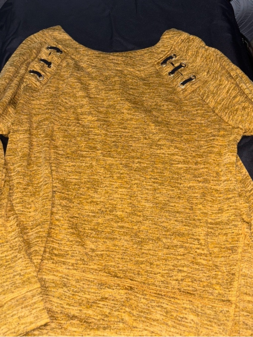 NY Collection Marled Mustard Lace-Up Shoulder Pullover